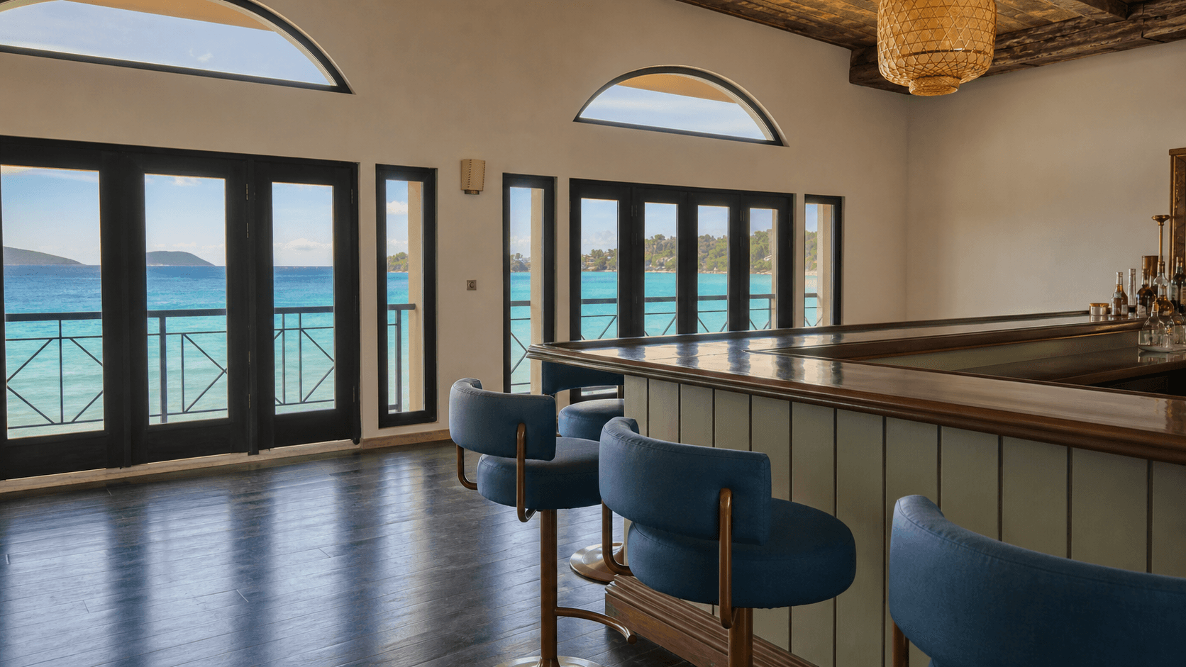 Oceanfront bar overlooking Tolo Bay