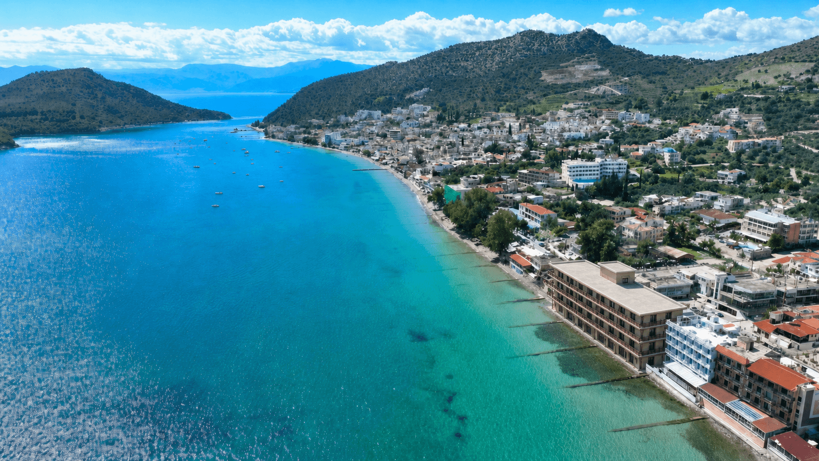 Aerial view of Tolo Bay and its waterfront