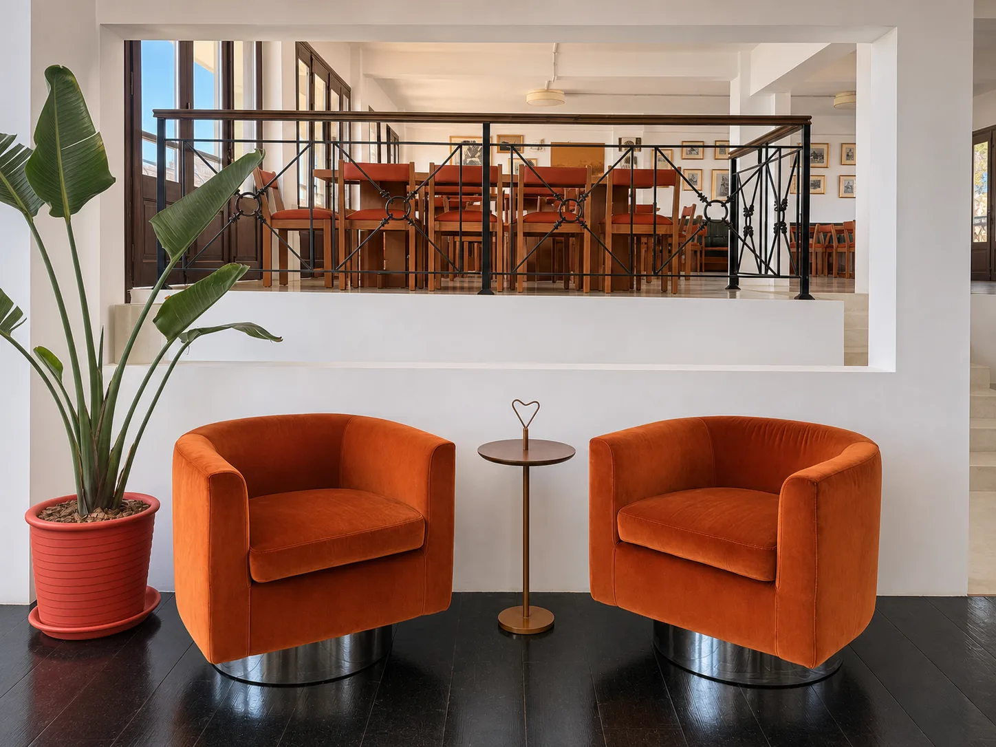 Orange-chair conversation nook