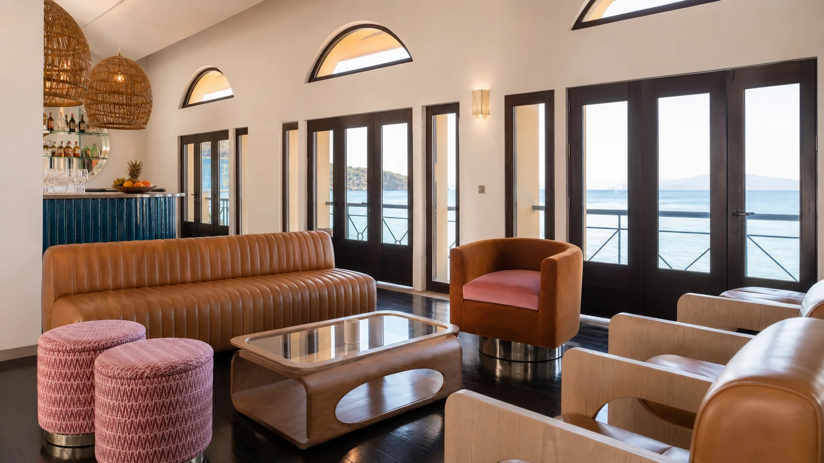 Oceanfront social lounge with shared seating